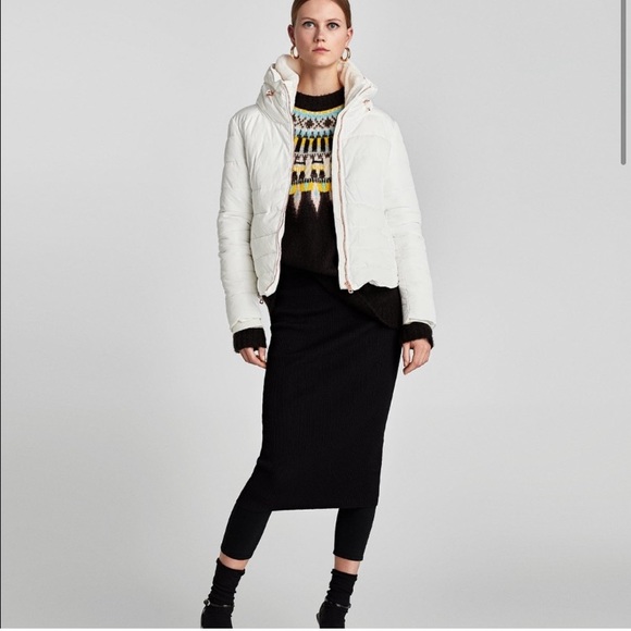 NWT Zara WHITE puffer parka jacket fur blogger aritzia wilfred duvet cloud puff - Picture 7 of 8